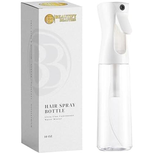 BeautifyBeauties Spray Bottle For Hair – Continuous Mister Spray Bottle for Hairstyling, Cleaning, Plants, Pets, Barbers, Salons, Essential Oil Scents (10.1 Ounce)