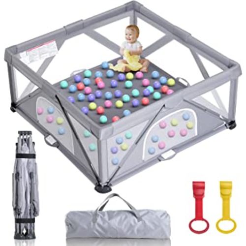 Foldable Baby Playpen, Extra Large Play Pen for Babies and Toddlers, Baby Fence Play Yard, Safety Kids Portable Playpin Indoor&Outdoor (59"×59") Grey