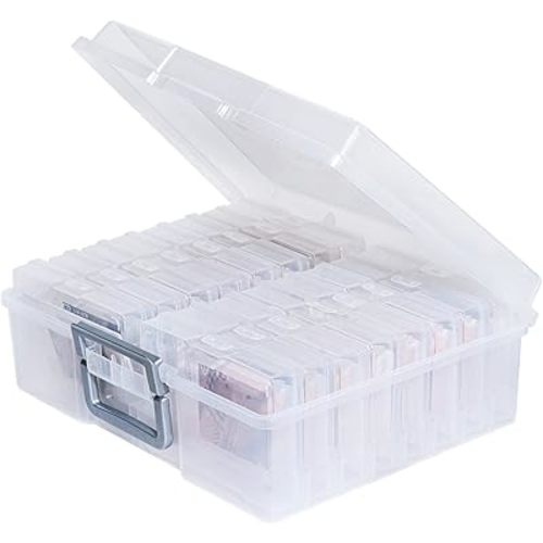 novelinks Photo Case 4" x 6" Photo Box Storage - 16 Inner Photo Keeper Photo Organizer Cases Photos Storage Containers Box for Photos (Clear-Silver Handle)