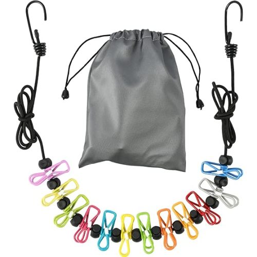 Retractable Portable Clothesline for Travel,Clothing line with 12 Clothes Clips, for Indoor Laundry Drying line,Outdoor Camping Accessories