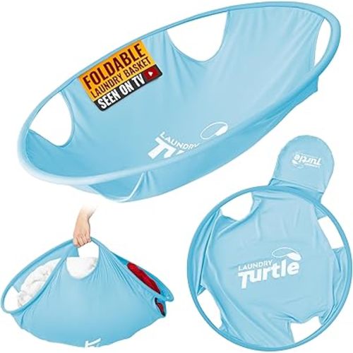 Laundry Turtle Collapsible Laundry Basket | Revolutionary Foldable Laundry Hamper | Innovative Laundry Basket for Dirty Clothes Washing & Dryer Removal Portable Laundry Grabber (Aqua, Large)
