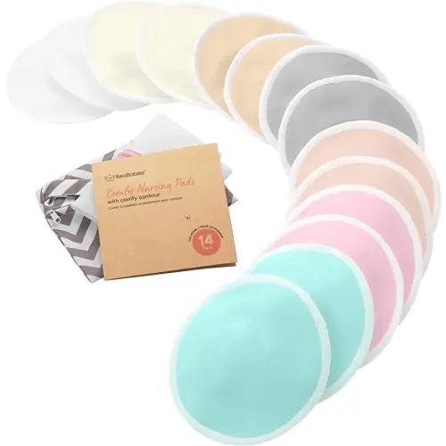 Organic Nursing Pads - 14 Washable Viscose Derived from Bamboo Breastfeeding Pads, Wash Bag, Reusable Breast Pads for Breastfeeding, Nipple Pads for Breastfeeding Essentials(Pastel Touch, L 4.8")