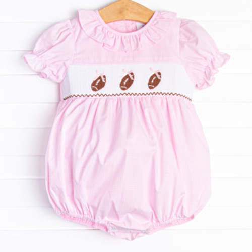 Fall Football Smocked Bubble, Pink (6M)