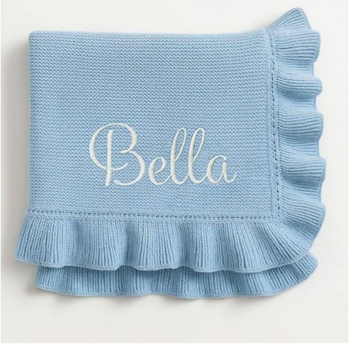 Nonnie Personalized Baby Blanket with Name - Custom Embroidered Knitted Ruffled Blanket for Newborn, 30x40 inch, Customized Gift for Newborn Boys Girls on Birthday, Baby Shower, Christmas