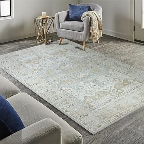 Distressed Vintage Rug, Boho Luxury Oriental Geometric Antique Turkish Inspired Area Rugs Living Room Bedroom Hall (Muted Beige/Brown, 5'9 x 8'9)