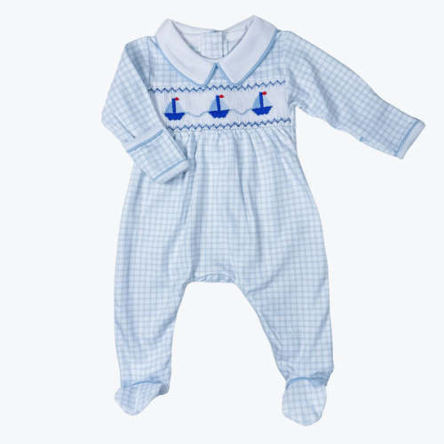 Ahoy Baby Classics Smocked Footie - Light Blue
