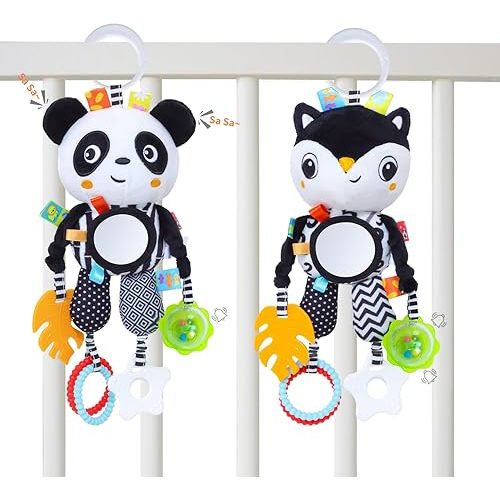 High Contrast Baby Toys,Black and White Hanging Toys,Animal Plush Hanging Toy,Car Seat Stroller Toys Gift for Newborn Boys and Girls 0 3 6 9 12 Months