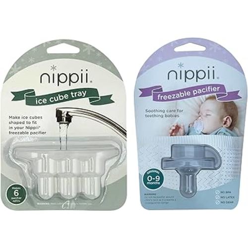 Original Freezable Teether Pacifier & Ice Cube Tray - Silicone Pacifier for Baby Teething Relief - Ice Cube Trays for Freezer, Fits Nippii Teething Pacifier - BPA Free & Easy to Clean - Bundle