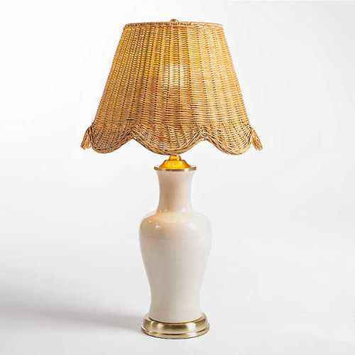 Cream Ceramic Table Lamp With Woven Shade | Kirklands Home