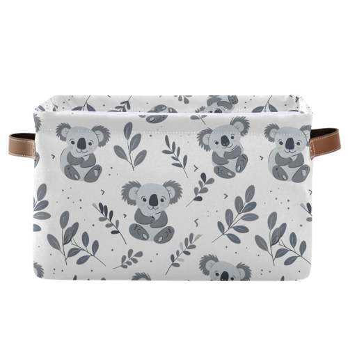 Cute Koalas with Leaf Storage Bins with Handle Fabric Organizer Basket Foldable Box 1 Pack 14.2x10.2x8.3