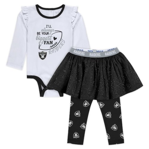 Newborn & Infant Las Vegas Raiders WEAR by Erin Andrews Three-Piece Long Sleeve Bodysuit, Tutu and Sweatpants Set