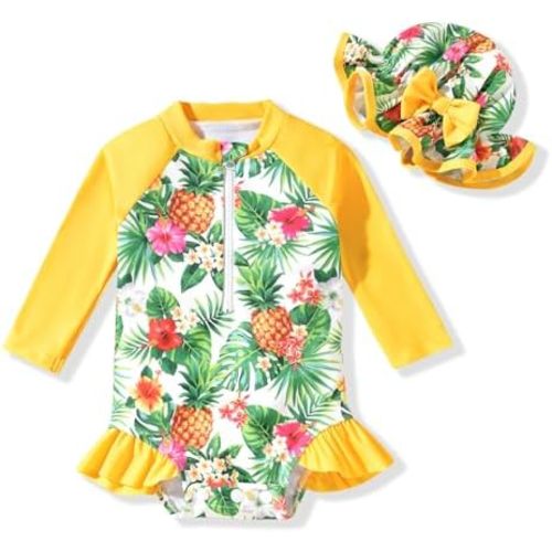 Aalizzwell Baby Girls Long Sleeve One Piece Swimsuit with Hat