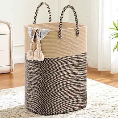 Laundry Basket,Woven Cotton Rope Laundry Hamper Sorters,60L Versatile Storage for Dirty Clothes,Baby Toys,and Blankets in Bathroom, Nursery,and Living Room