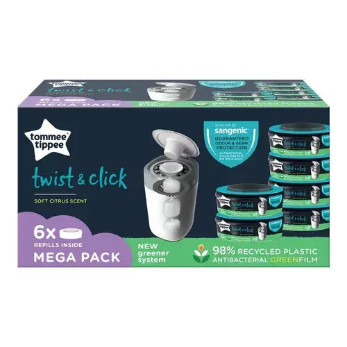 Tommee Tippee Twist & Click Nappy Disposal Unit Refill Cassette 6 Pack | Baby Bunting AU