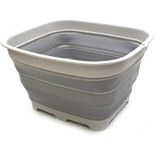 SAMMART 15L (3.9 Gallon) Collapsible Dishpan with Draining Plug - Foldable Washing Basin - Dish Washing Tub - Washing Up Bowl - Space Saving Kitchen Storage Tray (1, Grey)