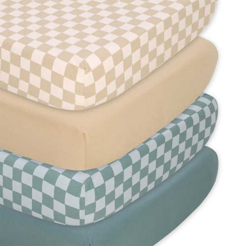 Check 4-Pack Fitted Organic Jersey Crib Sheet Set