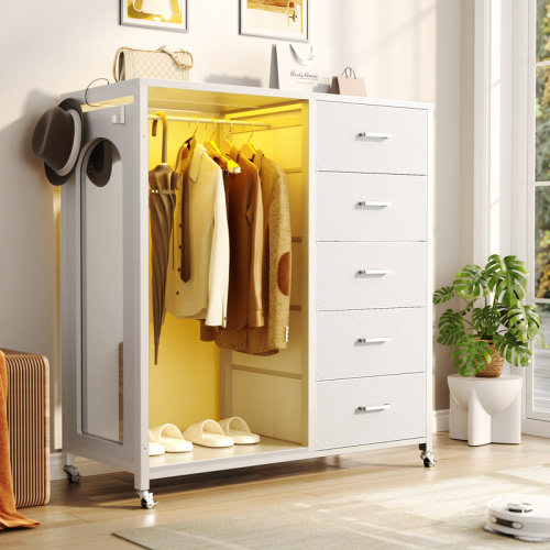 Ebern Designs Gourley 5 Drawer LED Dresser with Mirror and Charging Station & Reviews | Wayfair