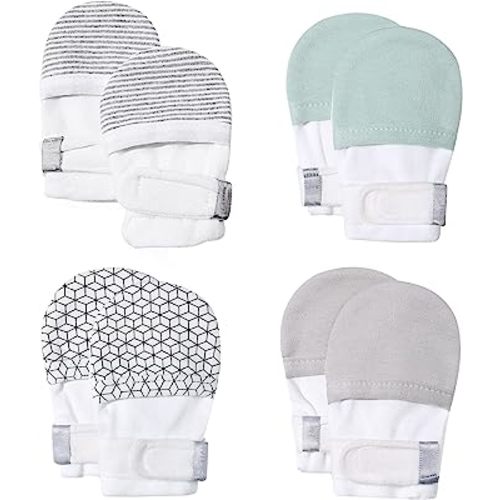 HAPIU Baby No Scratch Mittens Stay On, 100% Cotton Breathable, Adjustable Infant Gloves for Boys Girls, Newborn - 12 M