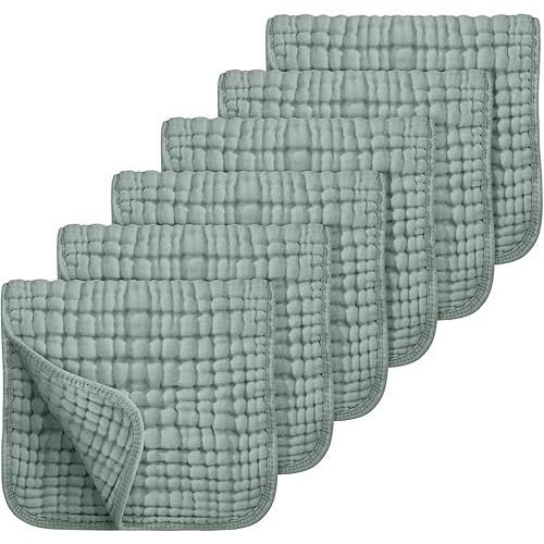 Looxii Muslin Burp Cloths 6 Pack 100% Cotton Muslin Cloths Large 20''x10'' Extra Soft Absorbent Burping Cloth for Baby Boys and Girls (Dark Green)