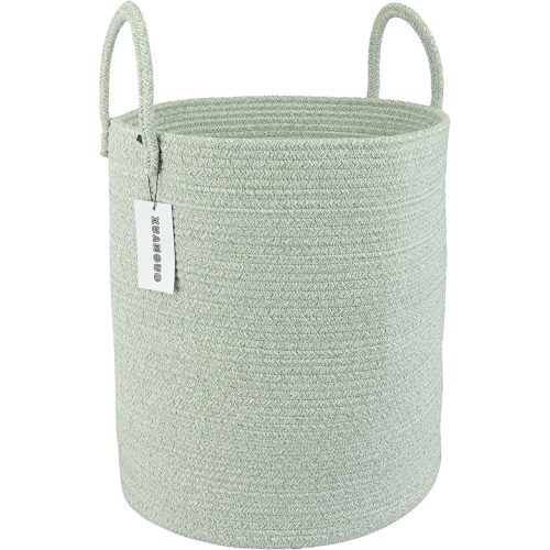 Cotton Rope Laundry Basket Hamper for Clothes Woven Storage Basket for Living Room Bedroom Boho Tall Rope Baskets for Blanket Toys Pillow Towels Baby Nursery Hamper Bin green