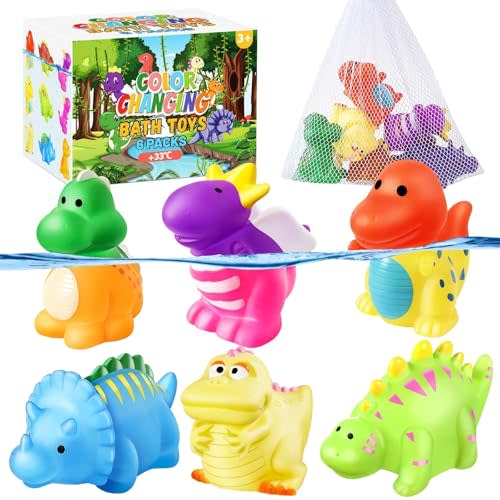 Color Changing No Hole Bath Toys for Kids Toddlers, Dinosaur Kids Bath Toys with Drying Bag, BPA-Free, Bath Toys for Kids Ages 1-3 4-8, Toddler Bath Toys 2-4 Kids New Years Gifts Bathtub Toys