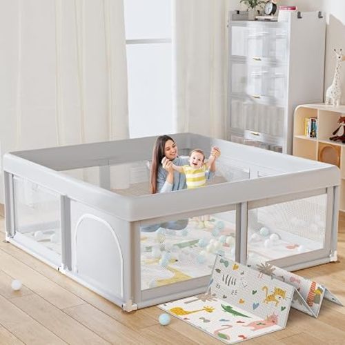 Hiaksedt Baby Playpen 50x50 Inch, Play Pens for Babies and Toddlers Baby Fence Play Yards for Indoor & Outdoor with Breathable Mesh Anti-Fall Playpen