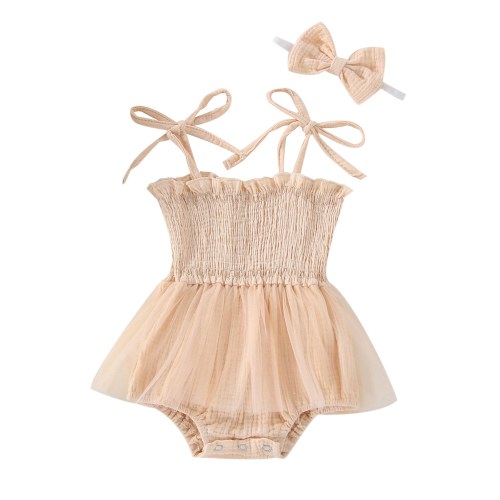 Baby Girl Sleeveless Romper Tutu Onesie Jumpsuit Cotton Linen Princess Dress Newborn Summer Clothes Photoshoot Outfit