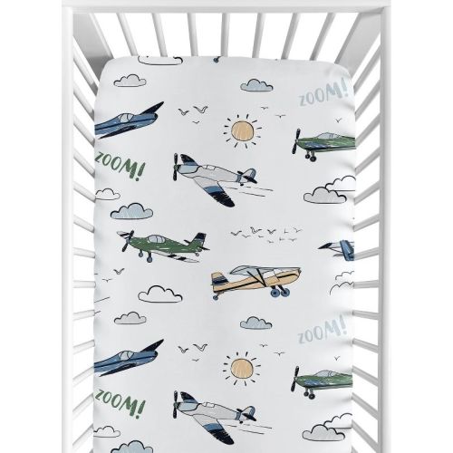 Sweet Jojo Designs Boy Baby Fitted Crib Sheet Airplane Green And Blue
