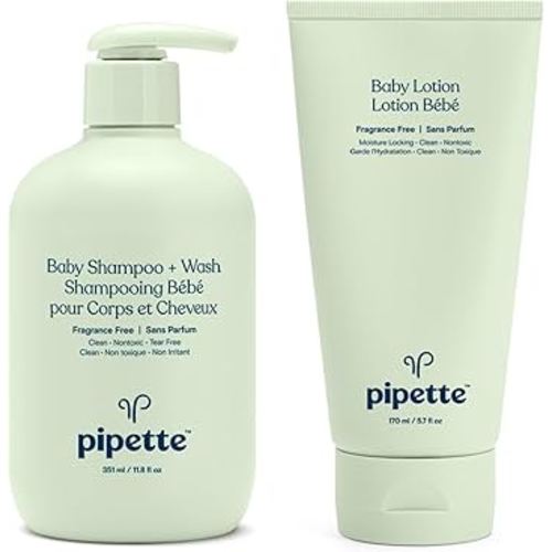 Pipette Fragrance-Free Wash and Lotion Duo, Clean, Tear-Free Bath Time, Sulfate-Free, Paraben-Free, Sensitive Skin Baby Wash, Sensitive Skin Baby Lotion, Hypoallergenic, Non-Toxic