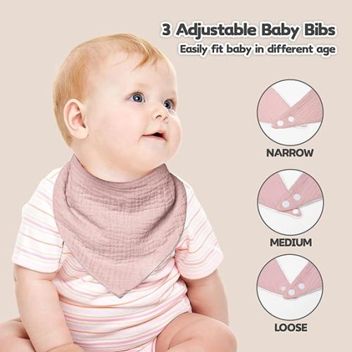 Muslin Baby Drool Bibs 6Pack Soft Triangular Adjustable Baby Bandana Bibs for Unisex Girls & Boys - Pink