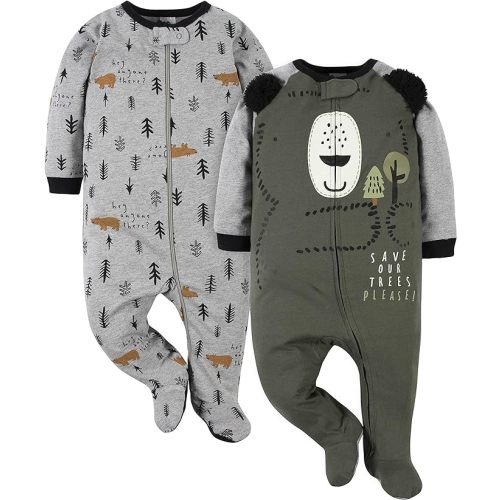 Gerber Baby Boys' 2-Pack Footed Pajamas - 0-3 Months - Bear Green