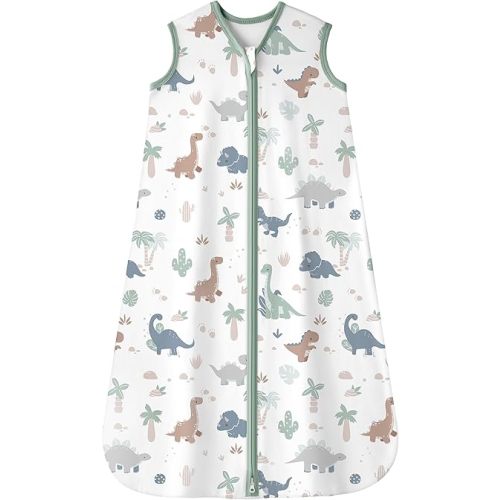 Baby Sleep Sack 0-6 months, 100% Cotton Sleep Sack for Newborn, Wearable Blanket Baby, 0.5 Tog Lightweight Double Zipper Sleeping Bag Dinosaur 1 Pack