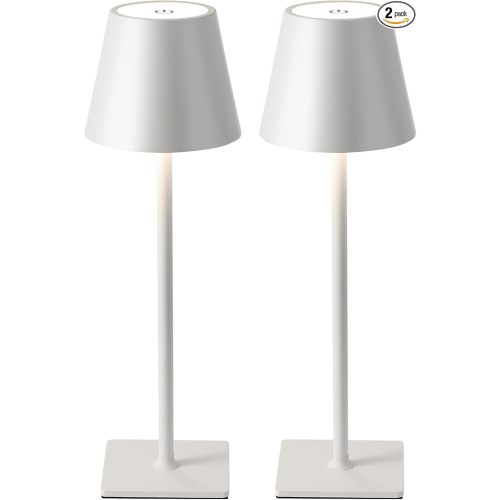 KDG 2 Pack Cordless Table Lamp, Portable LED Desk Lamp, 5000mAh Battery Operated, 3 Color Stepless Dimming Up, for Restaurant/Bedroom/Bars/Outdoor Party/Camping/Coffee Shop Night Light(White)