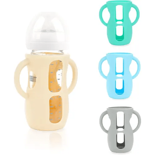 4-Pack Silicone Sleeves for Philips Avent Glass Bottles, BPA-Free Drop-Resistant Baby Bottle Sleeves with Handles, Compatible with Philips Avent Natural Glass Baby Bottles (8 oz)