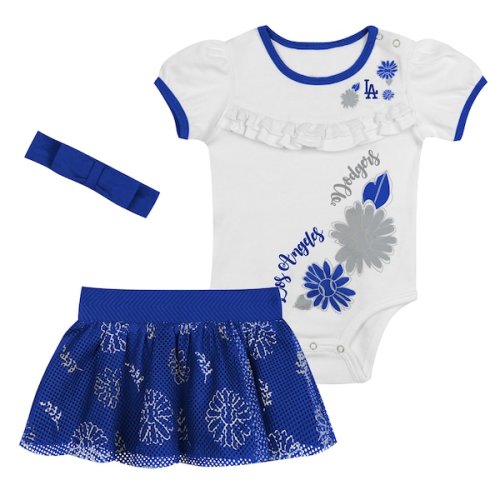 Newborn Los Angeles Dodgers White/Royal Sweet Catcher 3-Piece Bodysuit, Headband and Skirt Set