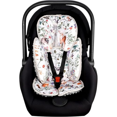 2-in-1 Infant Car Seat Insert for Newborn, Car Seat Head Support Baby Girls Boys, Extra Soft Preemie Carseat Head Support Cushion Pillow for Baby Car Seats, Strollers, Bouncers, Gray Animals