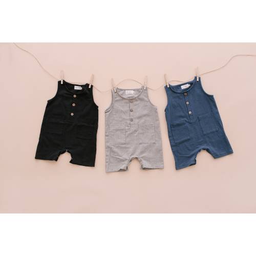 Linen Baby Romper – Sleeveless Summer Outfit for Babies and Toddlers – Neutral Cropped Baby Clothes for Photos & Play (Oatmeal, Navy, Sage)
