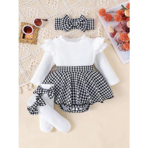 1pc Infant/Toddler Girls Cute Long Sleeve Patchwork Romper, Spring & Autumn | SHEIN USA