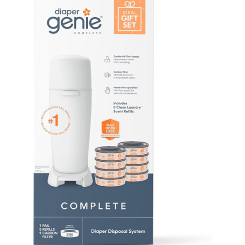 Diaper Genie Registry Gift Set | Includes Diaper Genie Complete Diaper Pail, 8 Refill Bags, 1 Carbon Filter | Perfect Starter Kit