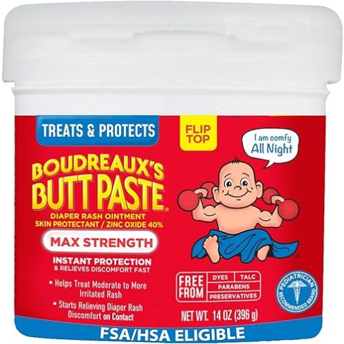 Boudreaux's Butt Paste Maximum Strength Diaper Rash Cream, Ointment for Baby, 14 oz Flip-Top Jar