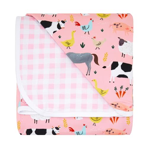 Little Sleepies Cloud Blanket, Soft Viscose from Bamboo Toddler & Baby Blanket for Boys & Girls, Lightweight, Perfect for Hot Sleepers, 50" x 50", Large (Pink Farm Animals)