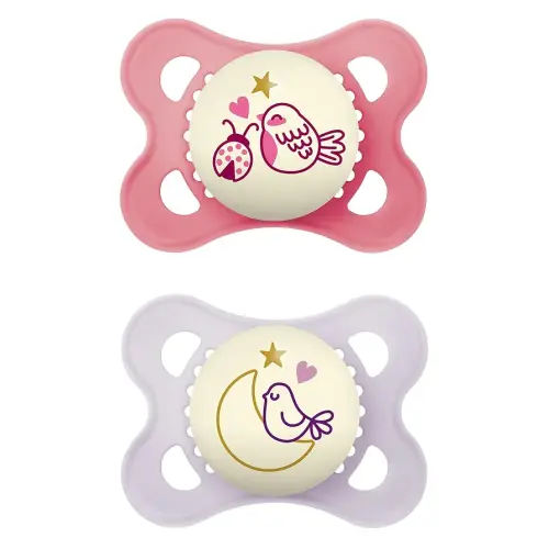 MAM Original Night, Binky for 0-6 Months, BPA-Free Silicone, Glows in The Dark, Best for Newborn Babies, Developed with Medical Experts, 2 Count Binkies, with Sterilizer Case