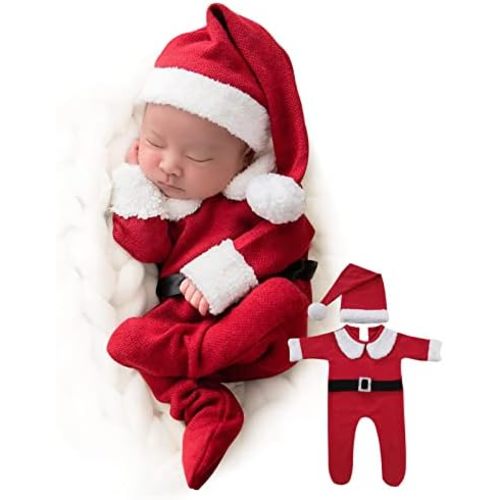 ForBaysy Newborn Baby Christmas Photo Props Outfit Infant Boys Girl Photoshoot Costume Red jumpsuit With Xmas Hat