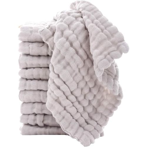 MUKIN Baby Washcloths - Natural Cotton Baby Wipes - Soft Newborn Baby Face Towel for Sensitive Skin- Baby Registry as Shower, 10 Pack 12x12 inches