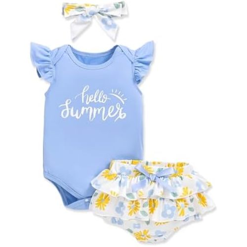 Newborn Baby Girl Clothes Infant Outfits Summer Shorts Set Floral Romper+Cute Baby Skirt +Headband