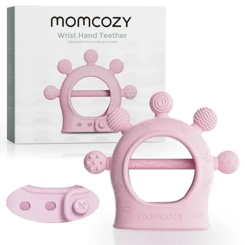 Momcozy Baby Teether Toys | Silicone Teether for 0-12 Months | Baby Teething Relief | Pink