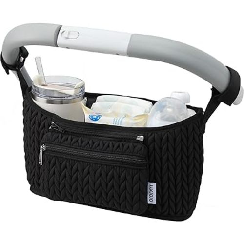 Stroller Organizer With Insulated Bottle Holder- Universal Fit, Detachable Bag, Fit For Most Of The Stroller And Pet Stroller (Black-B)