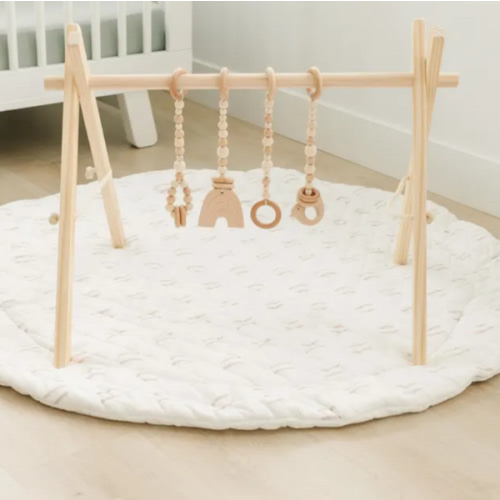Baby Toys Montessori Toys Baby Play Gym Sensory Toy Modern Nursery Wooden Baby Gym Gender Reveal Gift Age 0-12 Months Baby Gift Gray & Wood