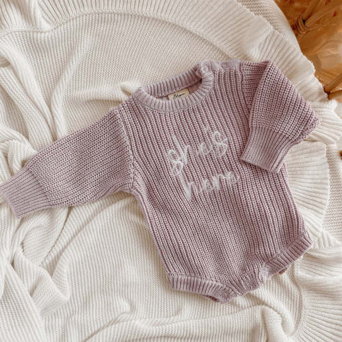 'She's Here' Lavender Long Sleeve Knit Romper