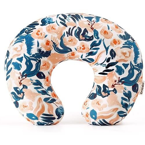 GRSSDER Reversible Nursing Pillow Cover, Ultra Soft Stretchy Minky Removable Nursing Covers Fitted for Breastfeeding Pillows Snug and Safe, Blush Flora